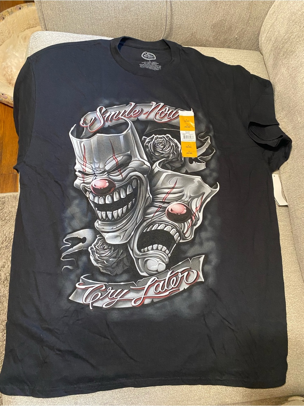 Black Graphic 'Smile Now Cry Later' Clown Print Tee unisex